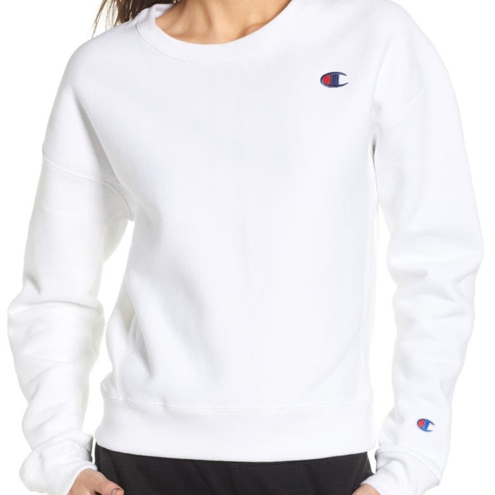 CHAMPION  White Reverse Weave Crew Sweatshirt